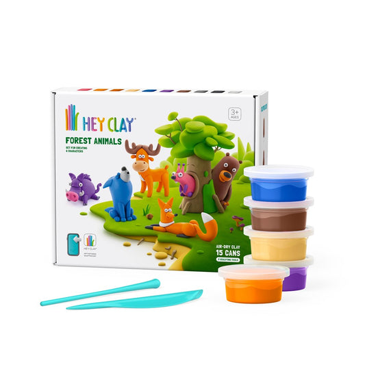 HEY CLAY FOREST ANIMALS SET (15 CANS & 2 TOOLS)